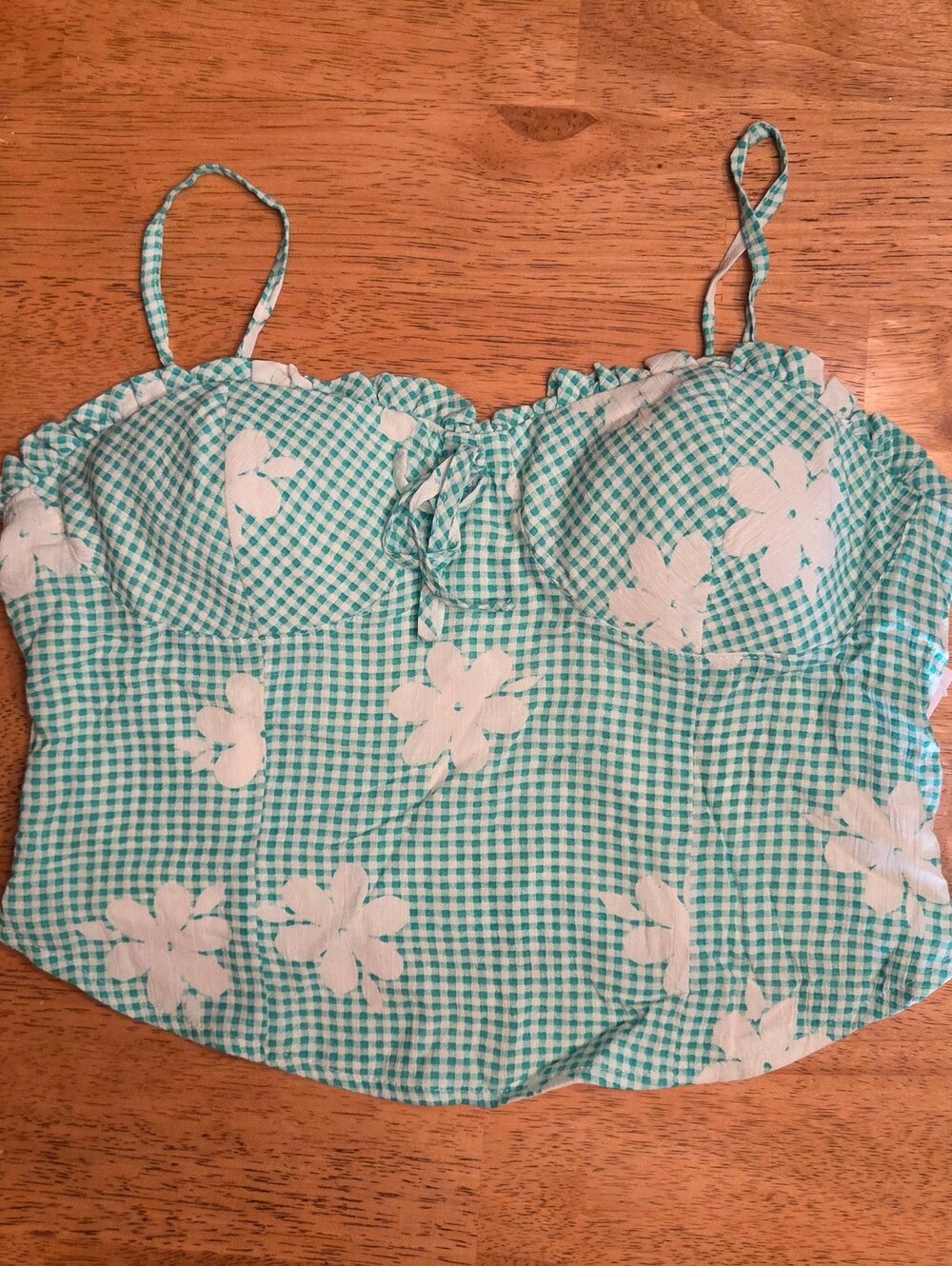 SO Green Gingham Floral Bustier Camisole